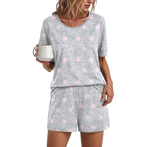 image:imageFindsweet Pajama Set for Women 2 Piece Lounge Set Soft Sleepwear Summer Casual Short Pjs Sets with Pockets M3XLCrew Neckfl Pink Star