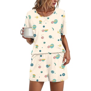 image:imageFindsweet Pajama Set for Women 2 Piece Lounge Set Soft Sleepwear Summer Casual Short Pjs Sets with Pockets M3XLCrew Neckkhaki Orange
