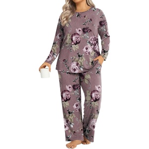 image:imageFindsweet Plus Size Womens Pajamas Sets 2 Piece Long Sleeve Pj Sleepwear Soft Comfy Tops and Pants with PocketsBeanrose Red