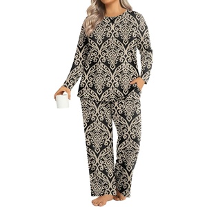 image:imageFindsweet Plus Size Womens Pajamas Sets 2 Piece Long Sleeve Pj Sleepwear Soft Comfy Tops and Pants with PocketsFl Khaki