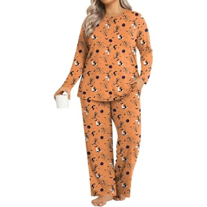 image:imageFindsweet Plus Size Womens Pajamas Sets 2 Piece Long Sleeve Pj Sleepwear Soft Comfy Tops and Pants with PocketsHalloween Orange