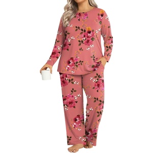 image:imageFindsweet Plus Size Womens Pajamas Sets 2 Piece Long Sleeve Pj Sleepwear Soft Comfy Tops and Pants with PocketsPeach Pink