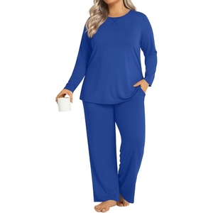 image:imageFindsweet Plus Size Womens Pajamas Sets 2 Piece Long Sleeve Pj Sleepwear Soft Comfy Tops and Pants with PocketsRoyal Blue