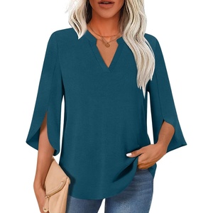 image:imageFindsweet Women Blouses Dressy Casual 34 Sleeve Tops Business Work Chiffon Office V Neck Shirts M4XL34 SleeveBlue Green