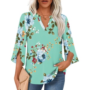 image:imageFindsweet Women Blouses Dressy Casual 34 Sleeve Tops Business Work Chiffon Office V Neck Shirts M4XL34 SleeveMint Green