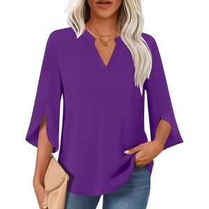 image:imageFindsweet Women Blouses Dressy Casual 34 Sleeve Tops Business Work Chiffon Office V Neck Shirts M4XL34 SleevePurple