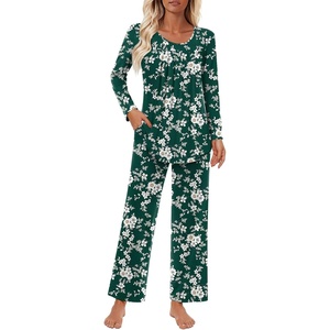 image:imageFindsweet Womens Pajama Set 2 Piece Lounge Outfits Soft Sleepwear Fall Long Sleeve Long Pant With Pockets Ladies Pjs S3XLFlower Green