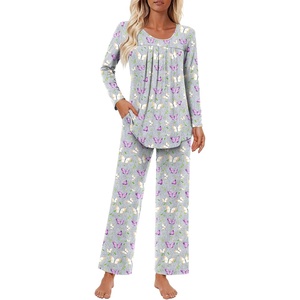 image:imageFindsweet Womens Pajama Set 2 Piece Lounge Outfits Soft Sleepwear Fall Long Sleeve Long Pant With Pockets Ladies Pjs S3XLGrey Butterfly