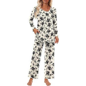 image:imageFindsweet Womens Pajama Set 2 Piece Lounge Outfits Soft Sleepwear Fall Long Sleeve Long Pant With Pockets Ladies Pjs S3XLInk Roses