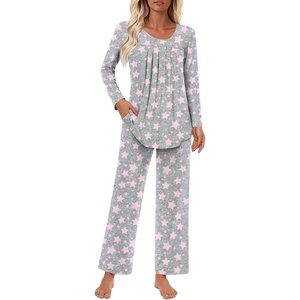 image:imageFindsweet Womens Pajama Set 2 Piece Lounge Outfits Soft Sleepwear Fall Long Sleeve Long Pant With Pockets Ladies Pjs S3XLPink Star Grey