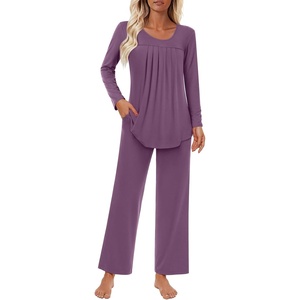 image:imageFindsweet Womens Pajama Set 2 Piece Lounge Outfits Soft Sleepwear Fall Long Sleeve Long Pant With Pockets Ladies Pjs S3XLPurple Red