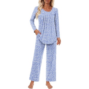 image:imageFindsweet Womens Pajama Set 2 Piece Lounge Outfits Soft Sleepwear Fall Long Sleeve Long Pant With Pockets Ladies Pjs S3XLSpeckled Blue
