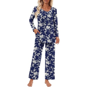 image:imageFindsweet Womens Pajama Set 2 Piece Lounge Outfits Soft Sleepwear Fall Long Sleeve Long Pant With Pockets Ladies Pjs S3XLWhite Little Flower