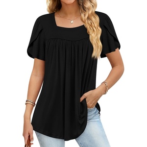 image:imageFindsweet Womens Plus Size Tops Summer Short Sleeve Tunics Casual Shirts Loose Fit M5XLPetal Sleeveblack