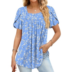 image:imageFindsweet Womens Plus Size Tops Summer Short Sleeve Tunics Casual Shirts Loose Fit M5XLPetal Sleeveblue White Flower