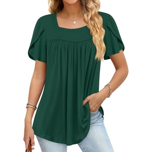 image:imageFindsweet Womens Plus Size Tops Summer Short Sleeve Tunics Casual Shirts Loose Fit M5XLPetal Sleevedark Green