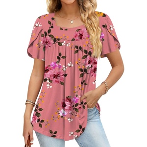 image:imageFindsweet Womens Plus Size Tops Summer Short Sleeve Tunics Casual Shirts Loose Fit M5XLPetal Sleevepeach Pink