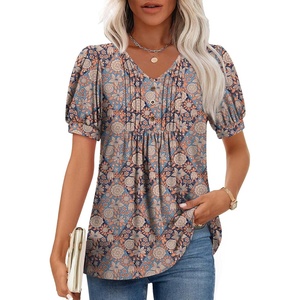image:imageFindsweet Womens Summer Tunic Tops Casual Dressy Blouses Short Sleeve Shirts M4XLDiamond Check Flower