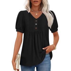 image:imageFindsweet Womens Summer Tunic Tops Casual Dressy Blouses Short Sleeve Shirts M4XLPuff SleeveBlack