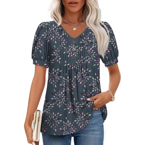 image:imageFindsweet Womens Summer Tunic Tops Casual Dressy Blouses Short Sleeve Shirts M4XLPuff SleeveBlack Diamond Block