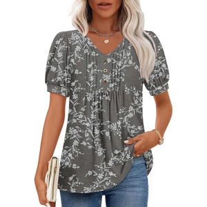 image:imageFindsweet Womens Summer Tunic Tops Casual Dressy Blouses Short Sleeve Shirts M4XLPuff SleeveCarved White  Black