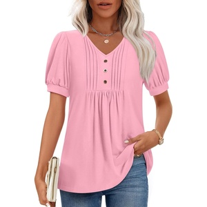 image:imageFindsweet Womens Summer Tunic Tops Casual Dressy Blouses Short Sleeve Shirts M4XLPuff SleevePink