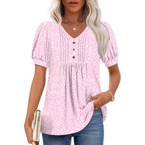image:imageFindsweet Womens Summer Tunic Tops Casual Dressy Blouses Short Sleeve Shirts M4XLSpotted Pink