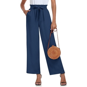 image:imageFindsweet Womens Wide Leg Lounge Pants Drawstring High Waist Pajama Bottoms Long Straight Belted Pants Trousers with Pockets